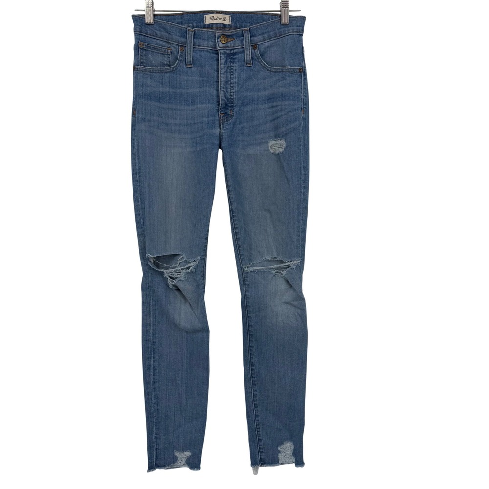 Madewell‎ 9" High-Rise Skinny Jeans Distressed Raw Hem Blue Denim 27 Boho